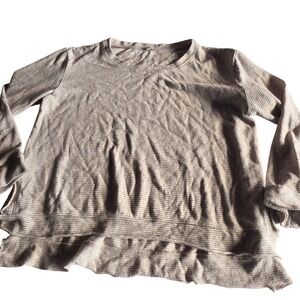 Mod-o-doc Womens Gray White Striped Long Sleeve Crew Neck Knit Top Size Large